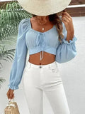 Light Blue Honey Raglan Sleeve Cropped Blouse | Femstylo