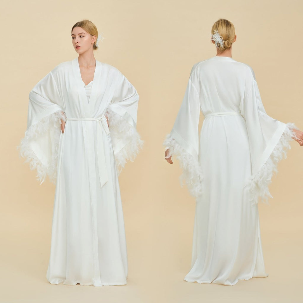 Feather-Trimmed Kimono Robe Abaya (MOA293)