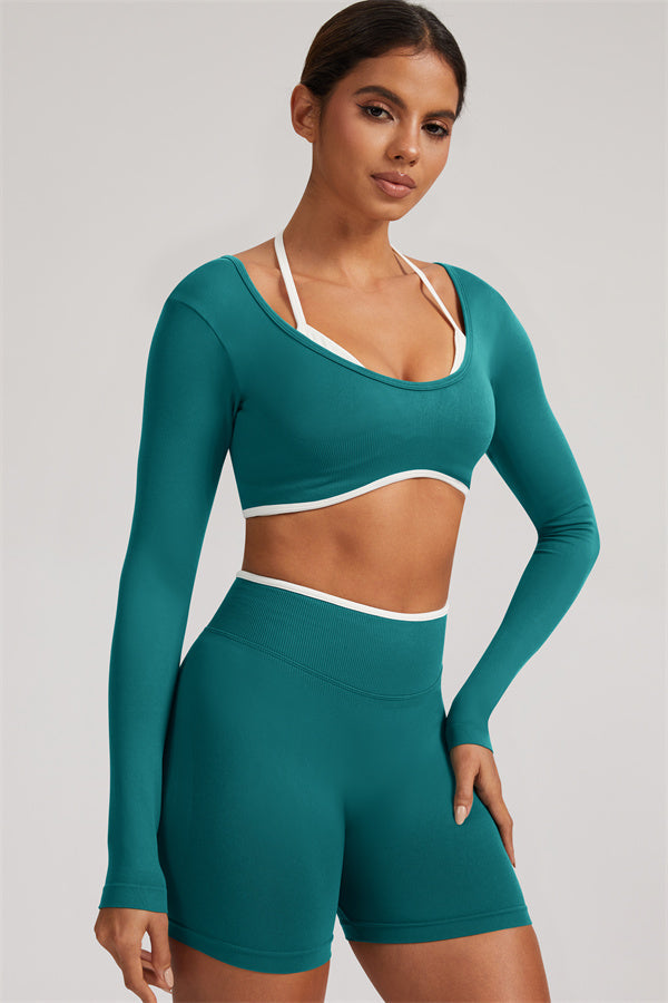 The Elevate Long Sleeve Crop top Shorts 2-Piece Set