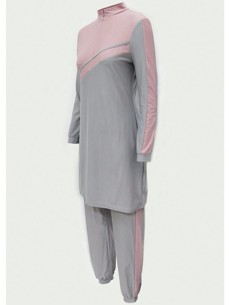 Muslim Women Swimming Suit With Headscarf & Pants, Long Sleeve Burkini Swim Suit (MB016)