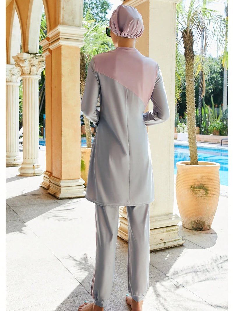Muslim Women Swimming Suit With Headscarf & Pants, Long Sleeve Burkini Swim Suit (MB016)