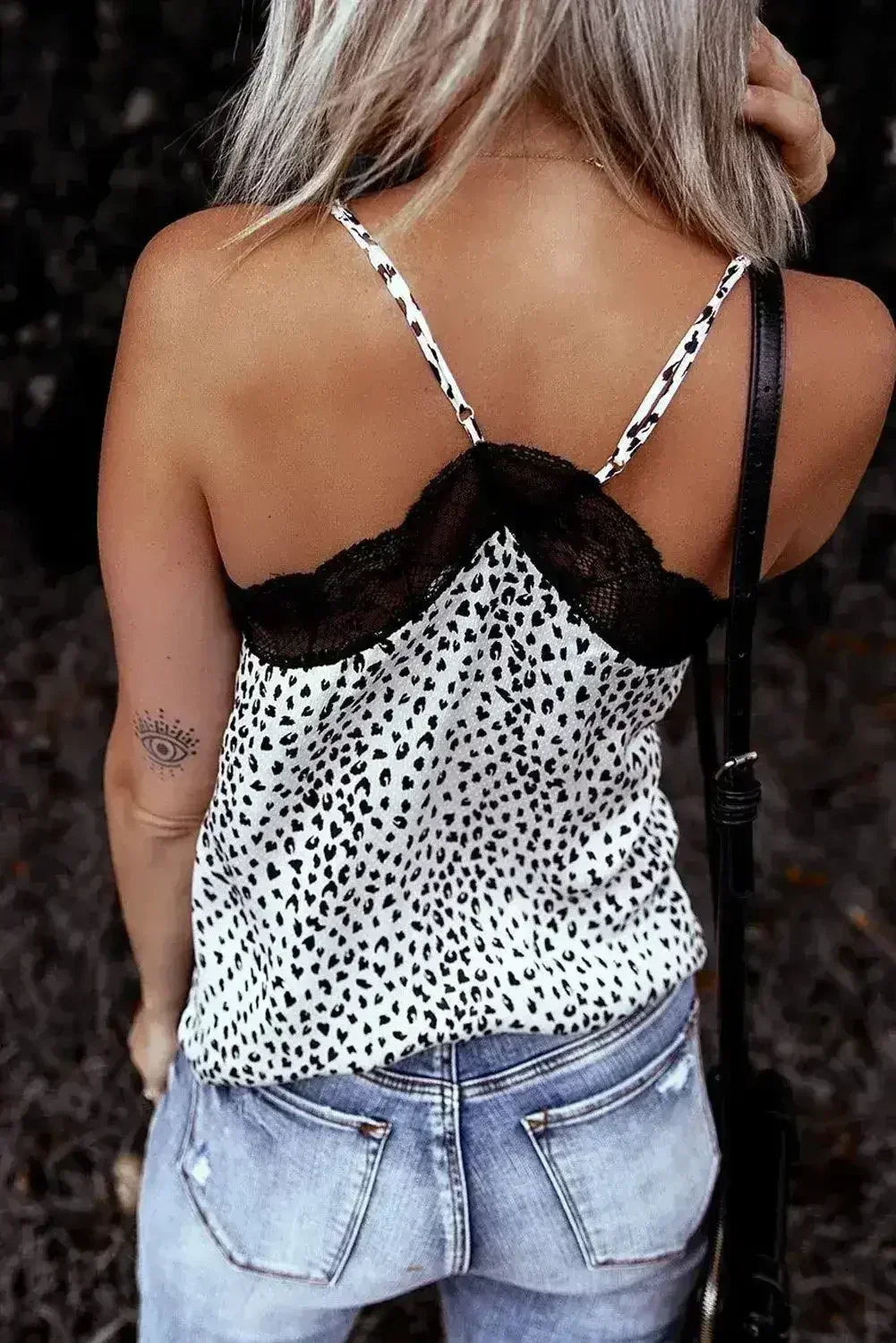 Spaghetti Strap Printed Lace Tank Top