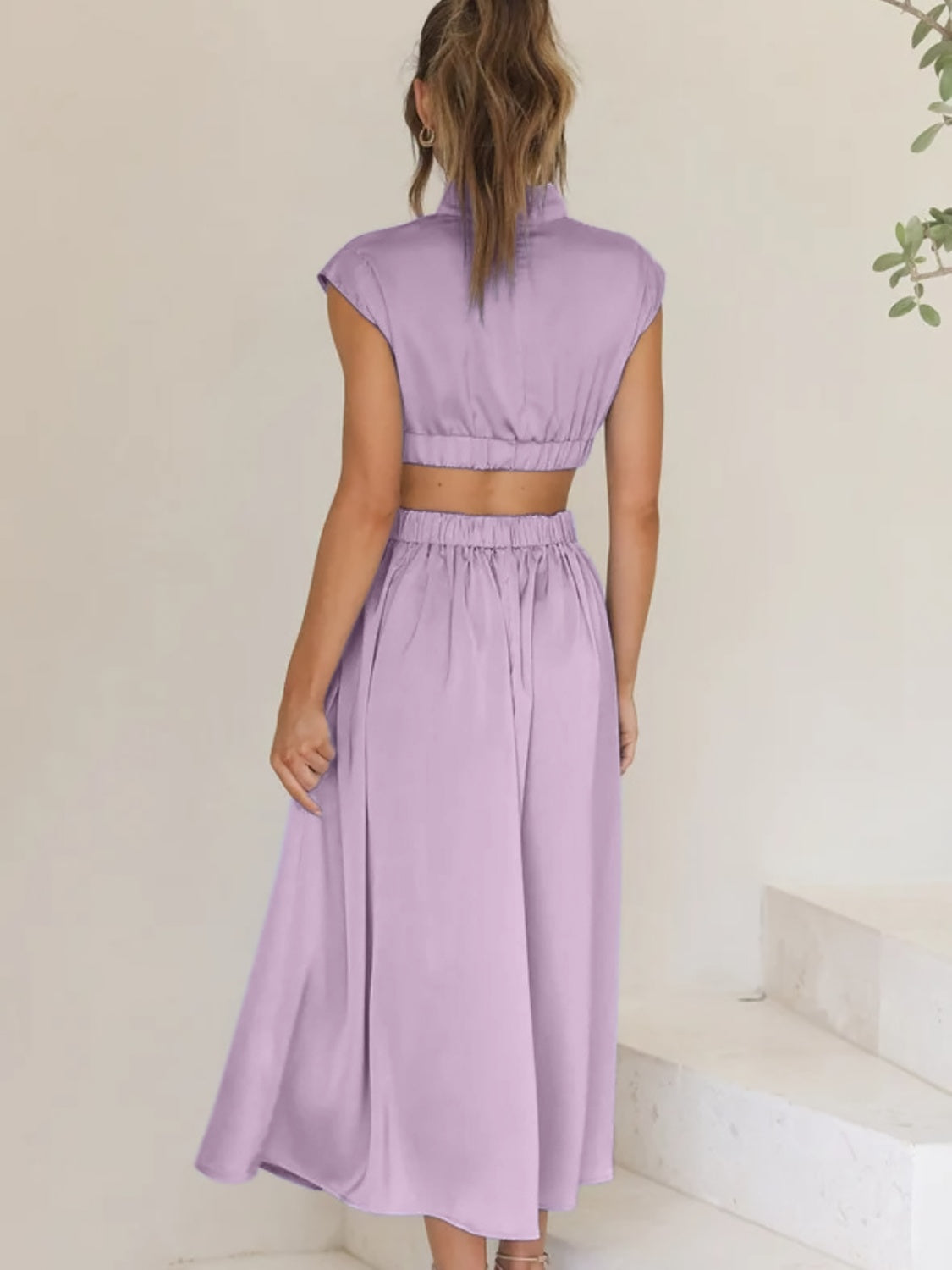 Modern Cutout Mock Neck Sleeveless Ruched Dress Elegant Dress For Women
