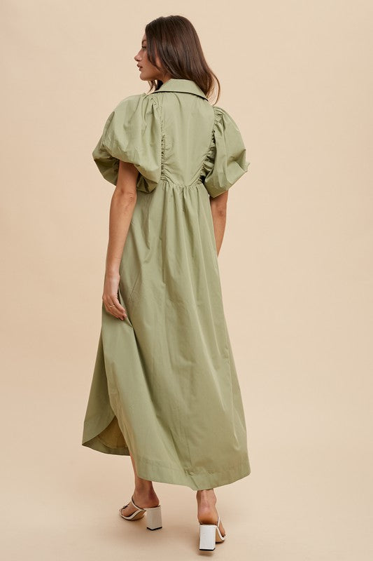 Smocked Puff Sleeve Midi Dress – Feminine Smocked Detailing, Puff Sleeves, and Midi Length for a Trendy and Elegant Look