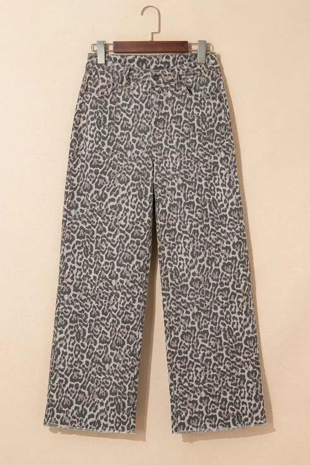 Brown Leopard High Waist Frayed Hem Jeans