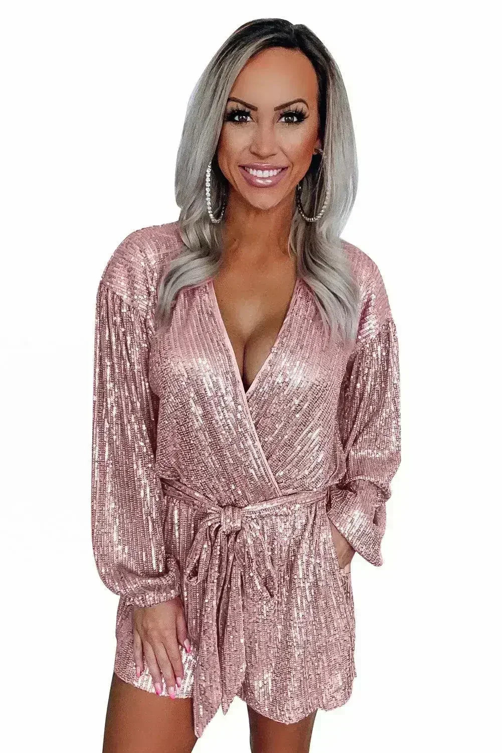 Eye-candy Sequin Pocketed Tie Romper