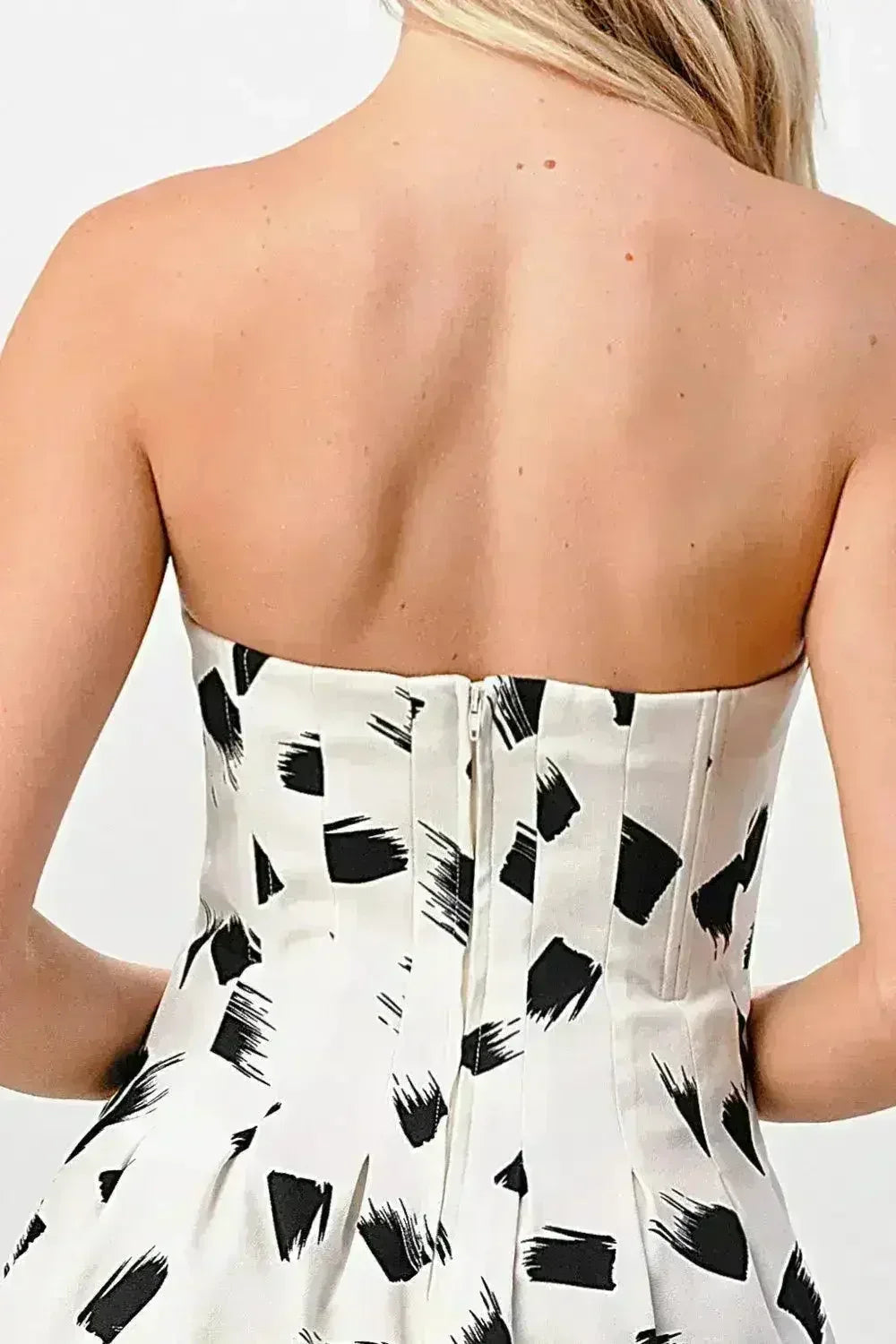 Strapless Paint Brush Print A-Line Mini Dress - Femstylo