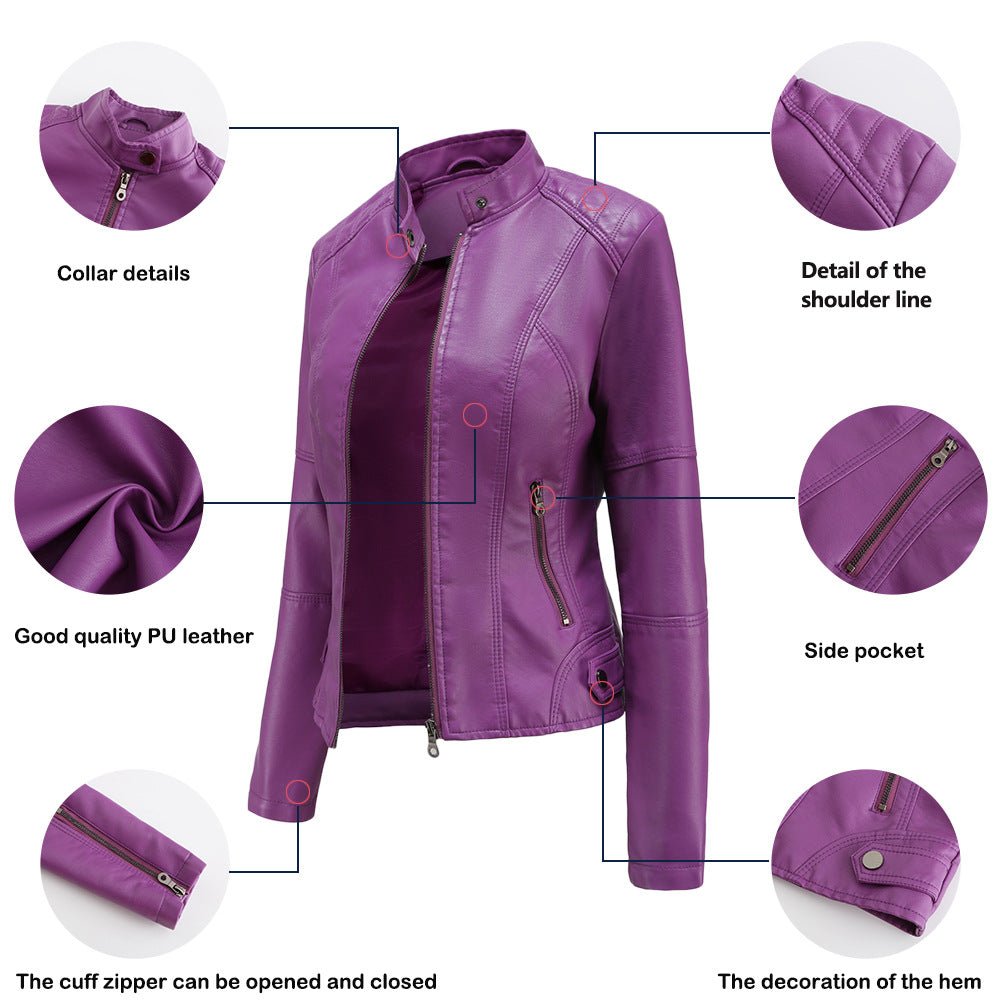 Fitted Moto Jacket | Stand Collar Faux Leather Biker Jacket(MS246)