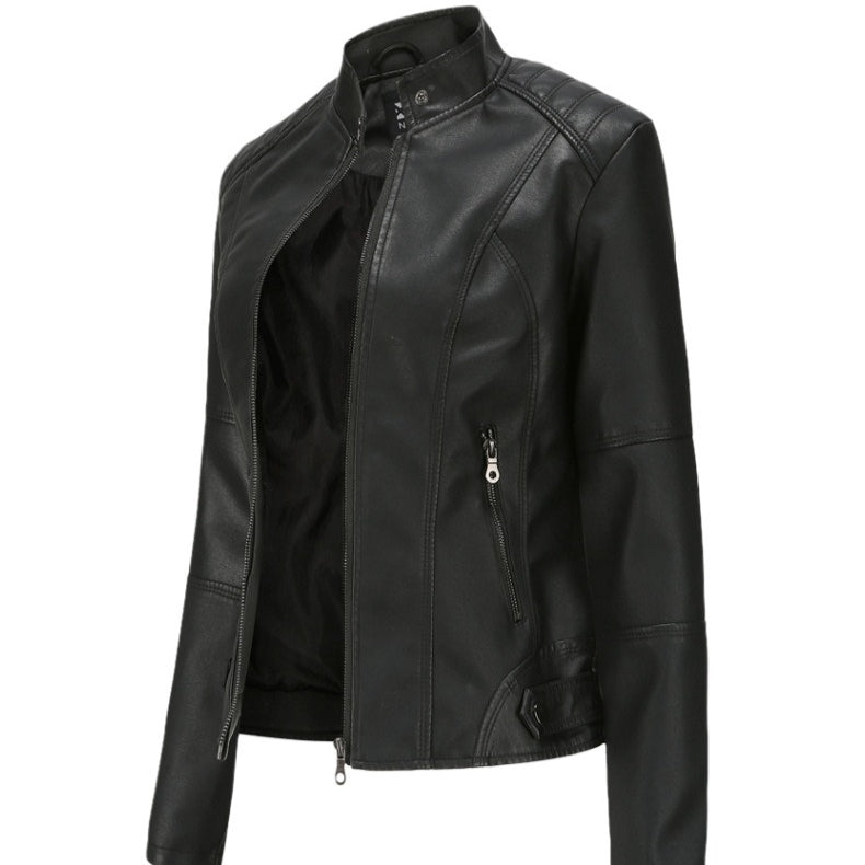 Fitted Moto Jacket | Stand Collar Faux Leather Biker Jacket(MS246)