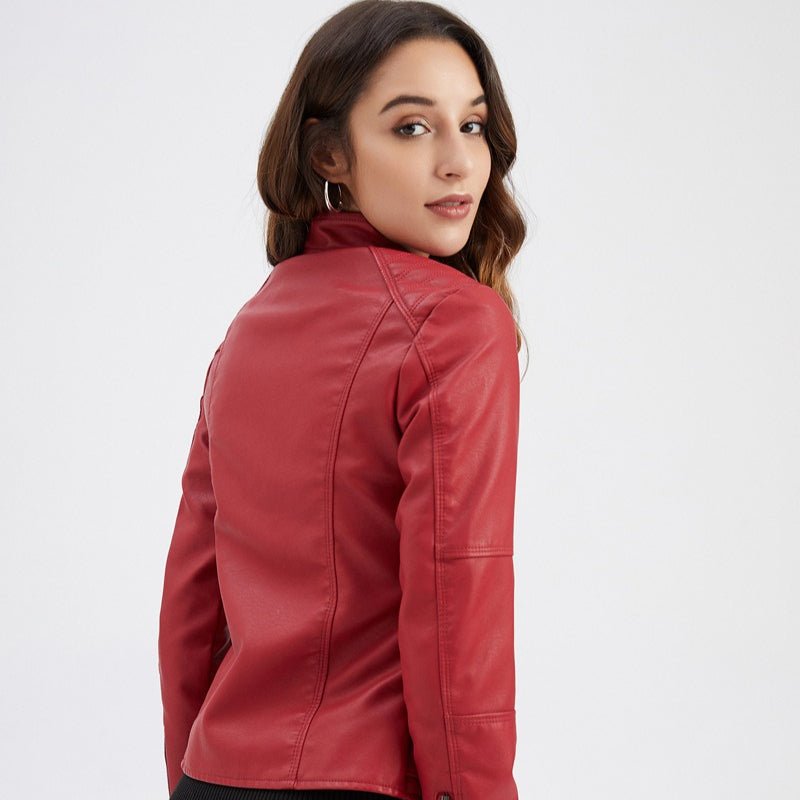 Fitted Moto Jacket | Stand Collar Faux Leather Biker Jacket(MS246)