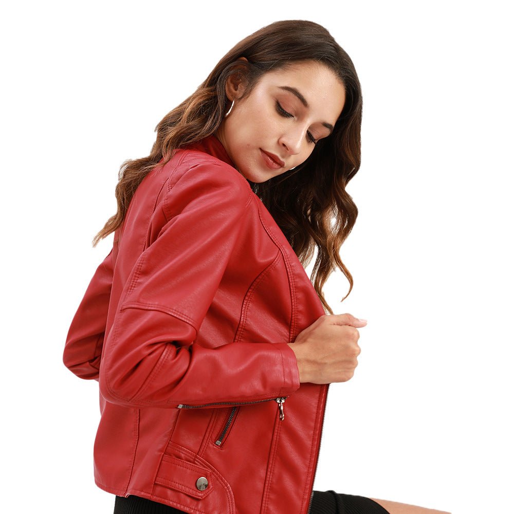 Fitted Moto Jacket | Stand Collar Faux Leather Biker Jacket(MS246)
