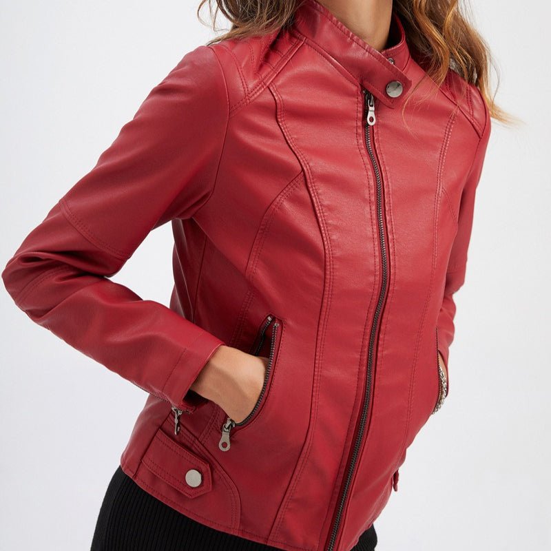 Fitted Moto Jacket | Stand Collar Faux Leather Biker Jacket(MS246)