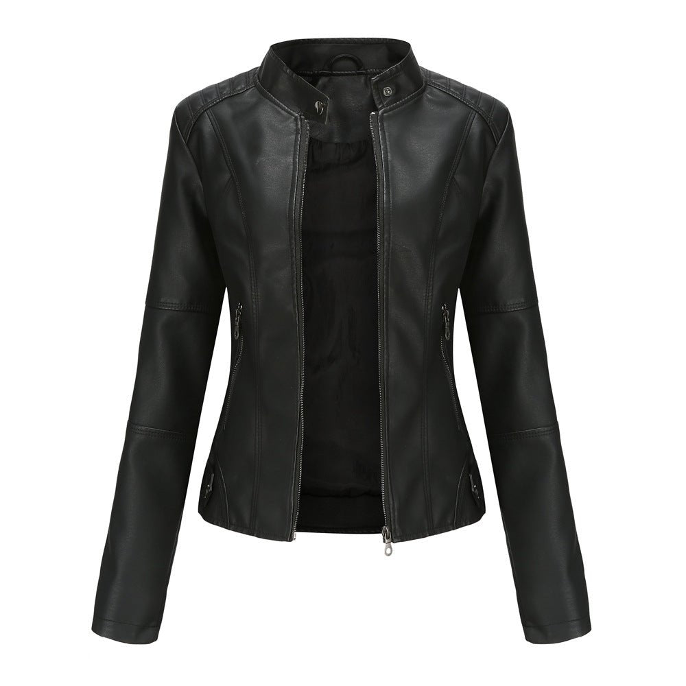 Fitted Moto Jacket | Stand Collar Faux Leather Biker Jacket(MS246)