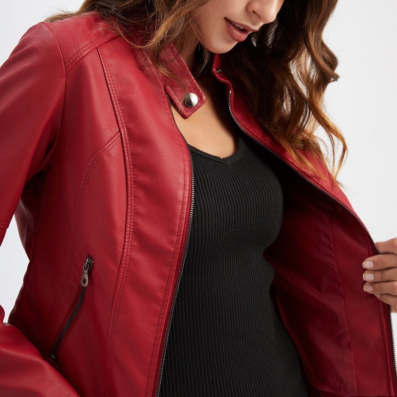 Fitted Moto Jacket | Stand Collar Faux Leather Biker Jacket(MS246)
