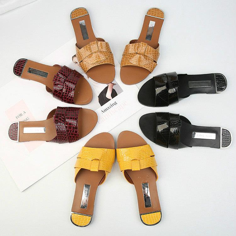 Flat Women Shoes Summer Candy Color Leather Fashion Sandals Open Toe Wear Casual Flip Flops Slip On Comfortable Womens Loafers Women's Flats Elegant Shoes