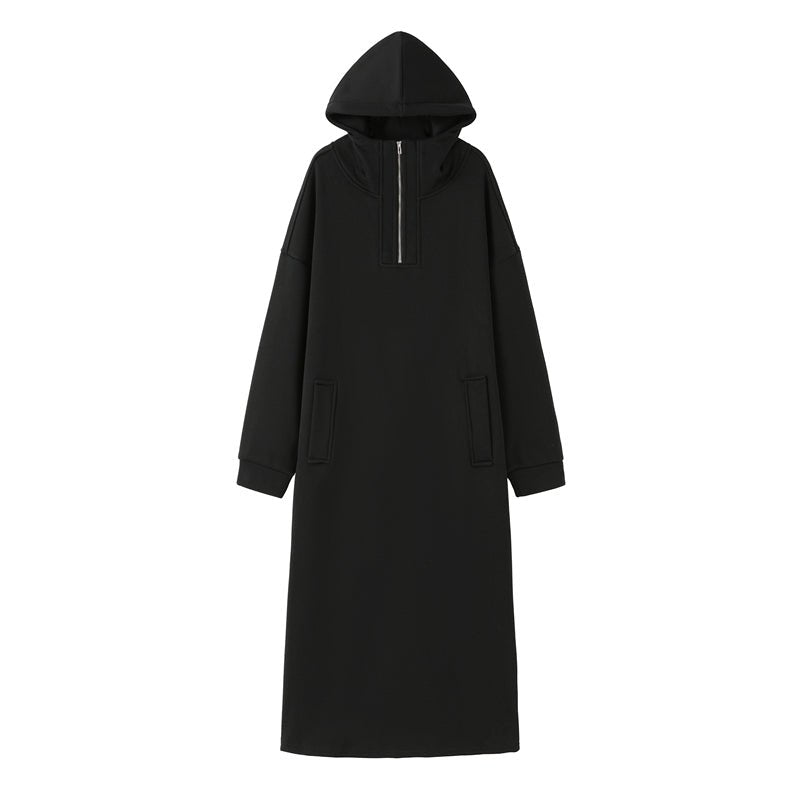 Fleece-Lined Hooded Maxi Sweatshirt Dress | Thick Winter Loungewear Dress(MS181)