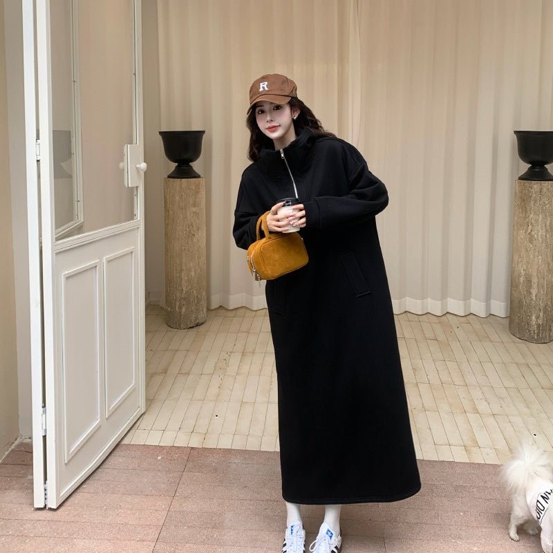 Fleece-Lined Hooded Maxi Sweatshirt Dress | Thick Winter Loungewear Dress(MS181)