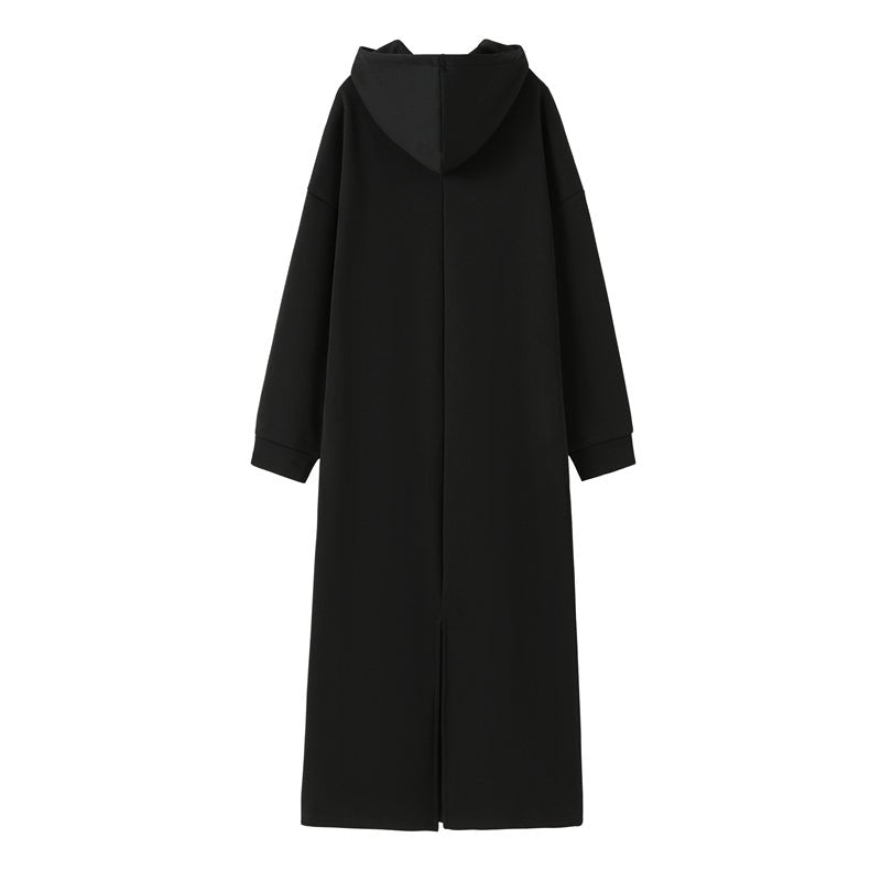 Fleece-Lined Hooded Maxi Sweatshirt Dress | Thick Winter Loungewear Dress(MS181)
