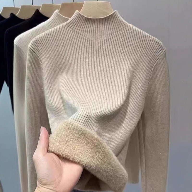 Fleece-Lined Mock Neck Sweater | Thick Winter Base Layer Top(MS159)