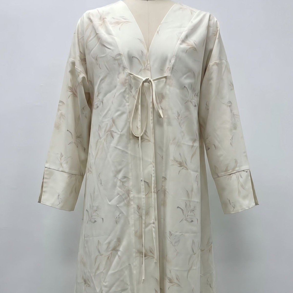 Floral Bird Print Satin Open Abaya(MOA322)