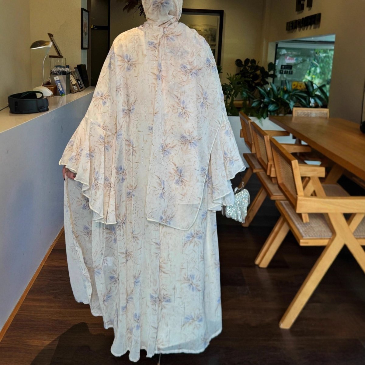 Floral Chiffon 3-Piece Open Abaya Set(MOA301)