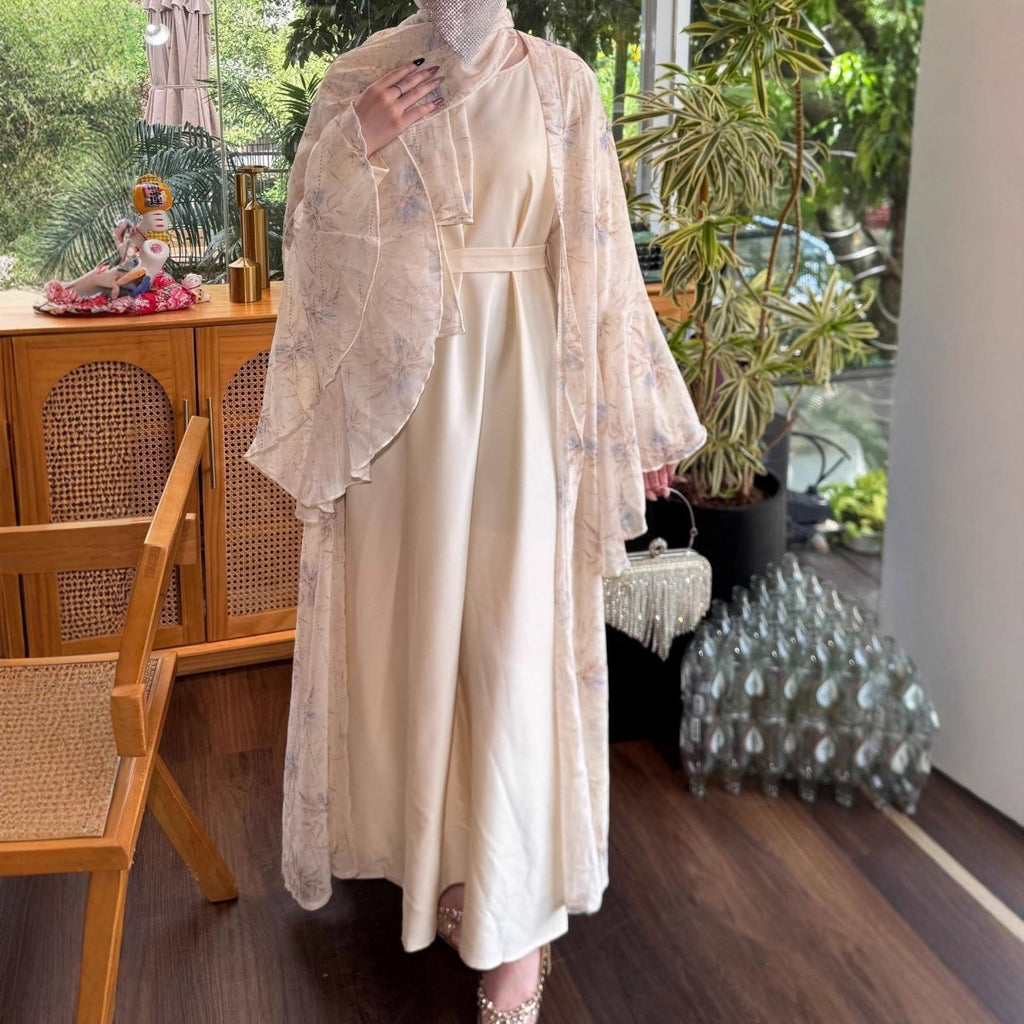 Floral Chiffon 3-Piece Open Abaya Set(MOA301)
