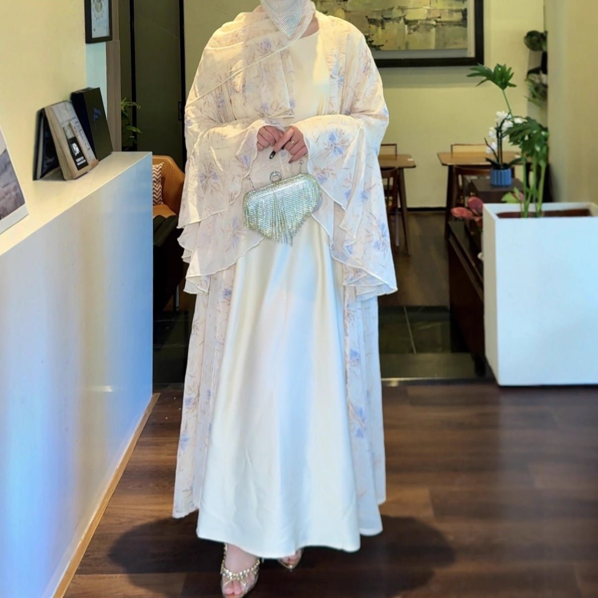 Floral Chiffon 3-Piece Open Abaya Set(MOA301)