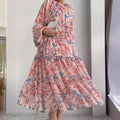 Floral Chiffon Dress with Tiered Ruffle Skirt(MA401)