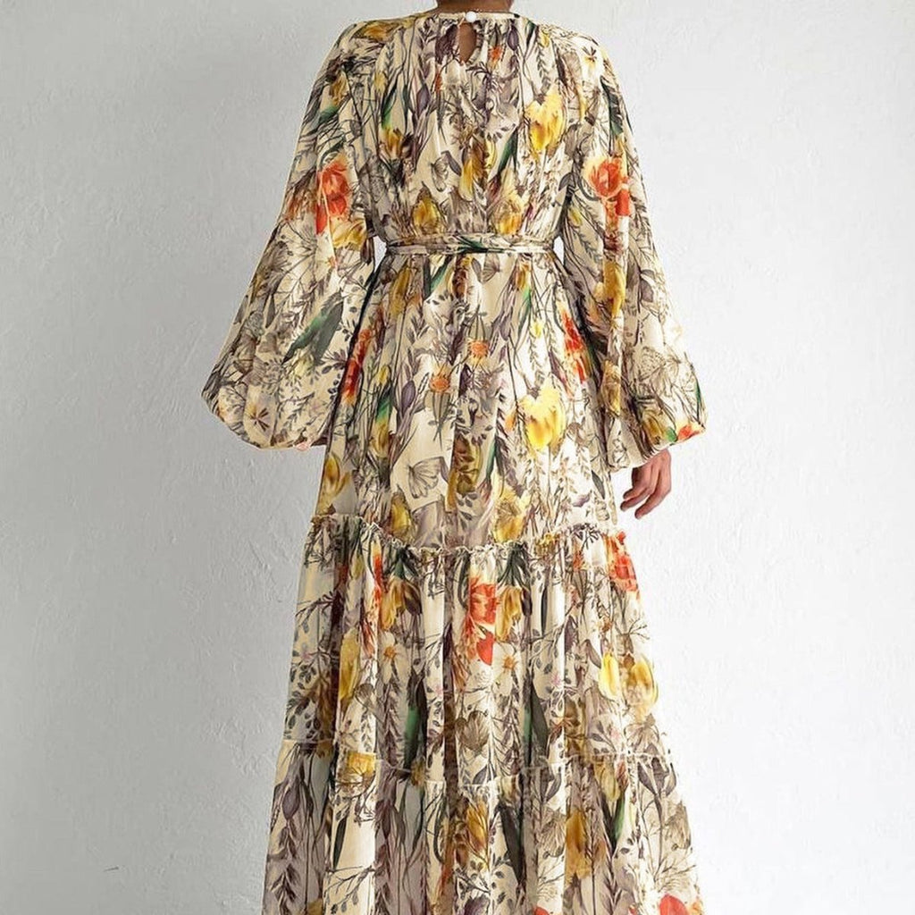 Floral Chiffon Dress with Three-Tier Ruffle Skirt (MA407)