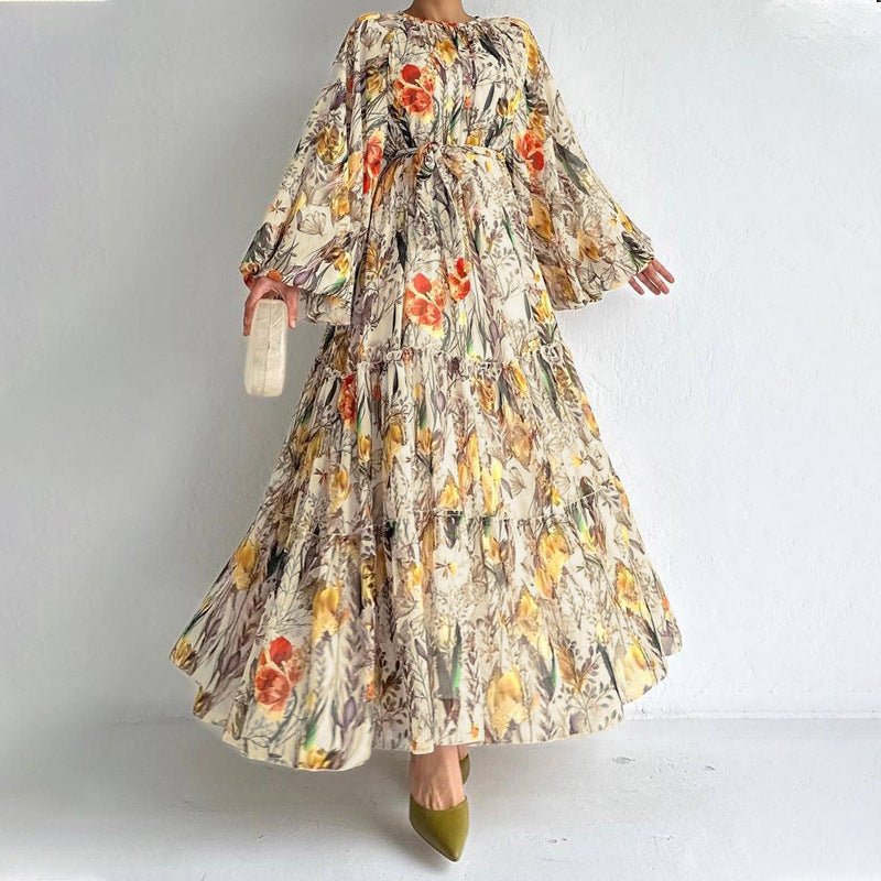 Floral Chiffon Dress with Three-Tier Ruffle Skirt (MA407)
