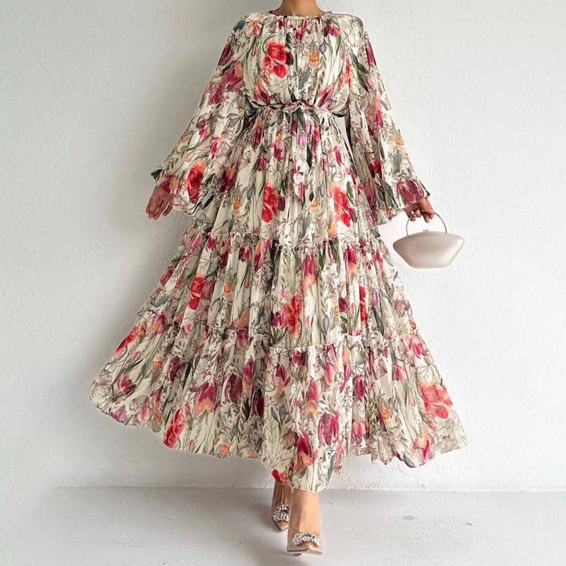 Floral Chiffon Dress with Three-Tier Ruffle Skirt (MA407)