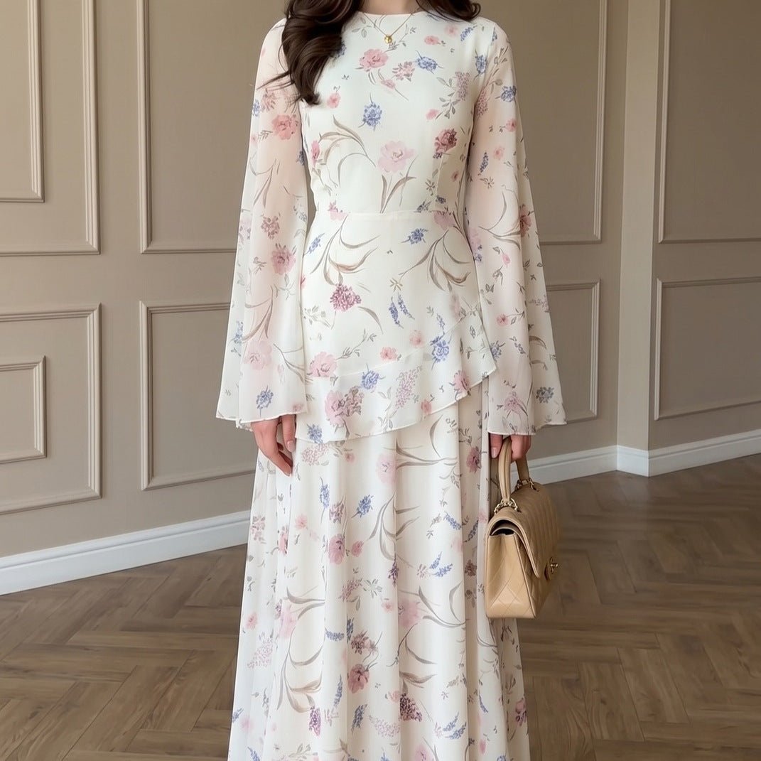 Floral Chiffon Maxi Dress(MS432)