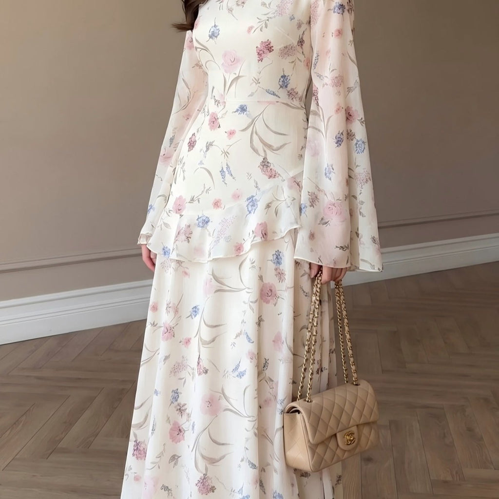 Floral Chiffon Maxi Dress(MS432)