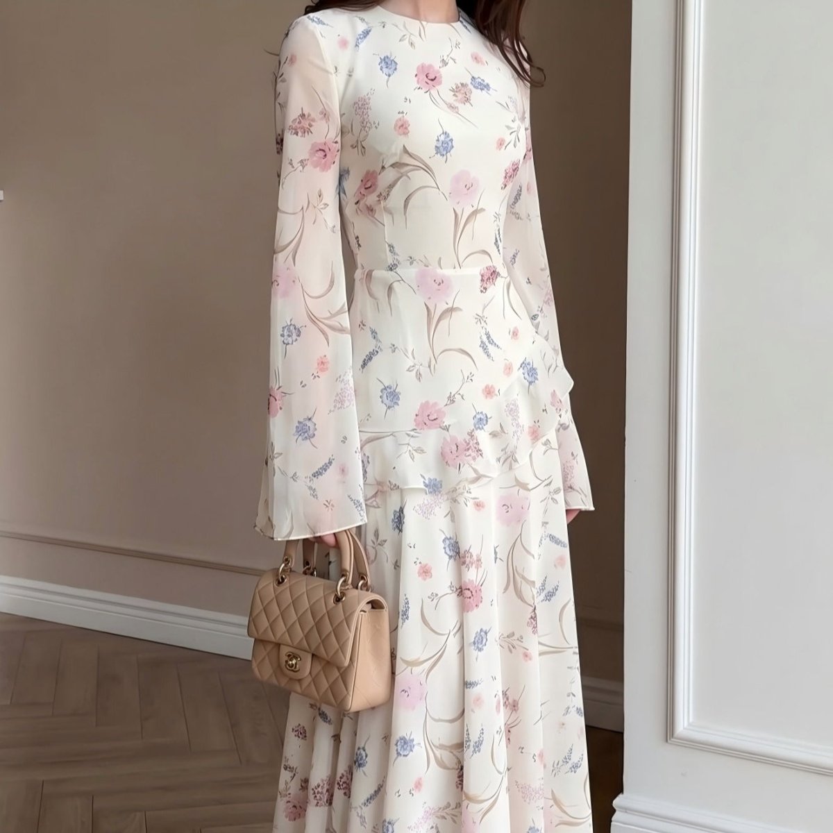 Floral Chiffon Maxi Dress(MS432)