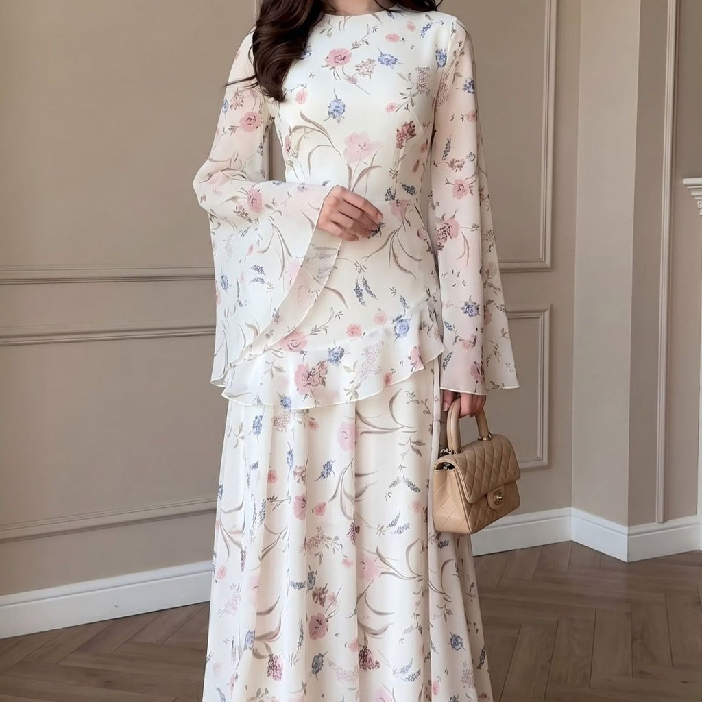 Floral Chiffon Maxi Dress(MS432)