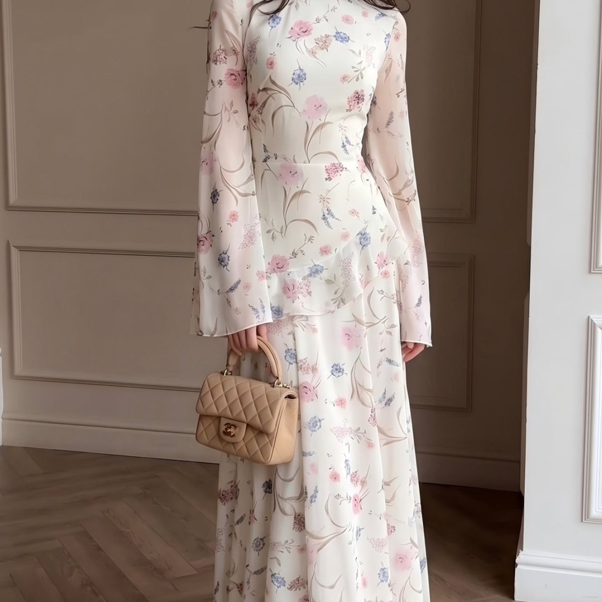 Floral Chiffon Maxi Dress(MS432)