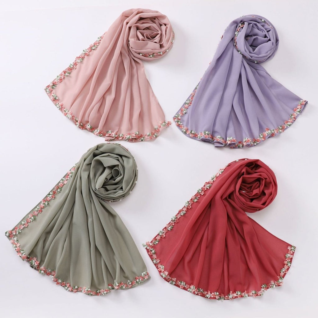 Floral Embellished Chiffon Hijab Scarf (MH221)
