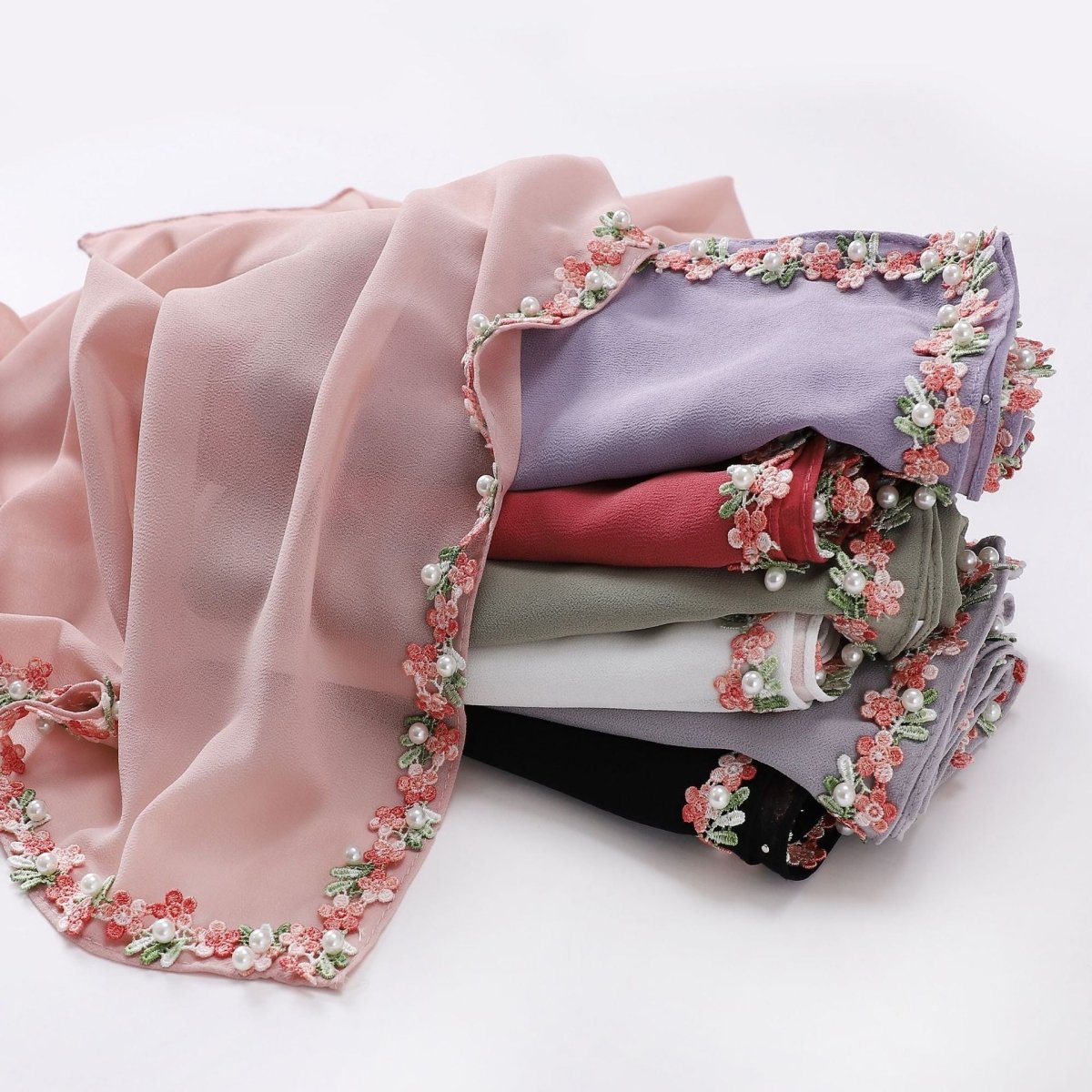 Floral Embellished Chiffon Hijab Scarf (MH221)