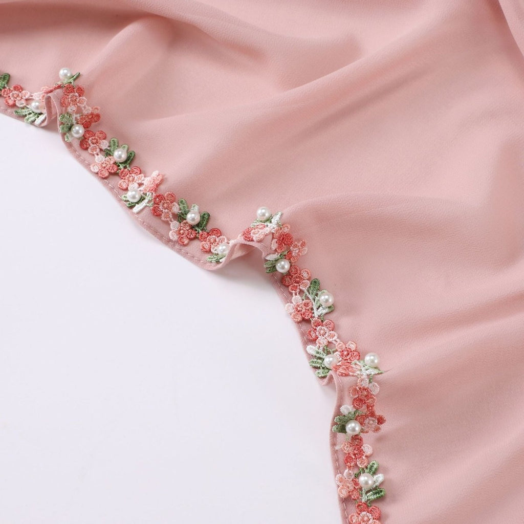 Floral Embellished Chiffon Hijab Scarf (MH221)