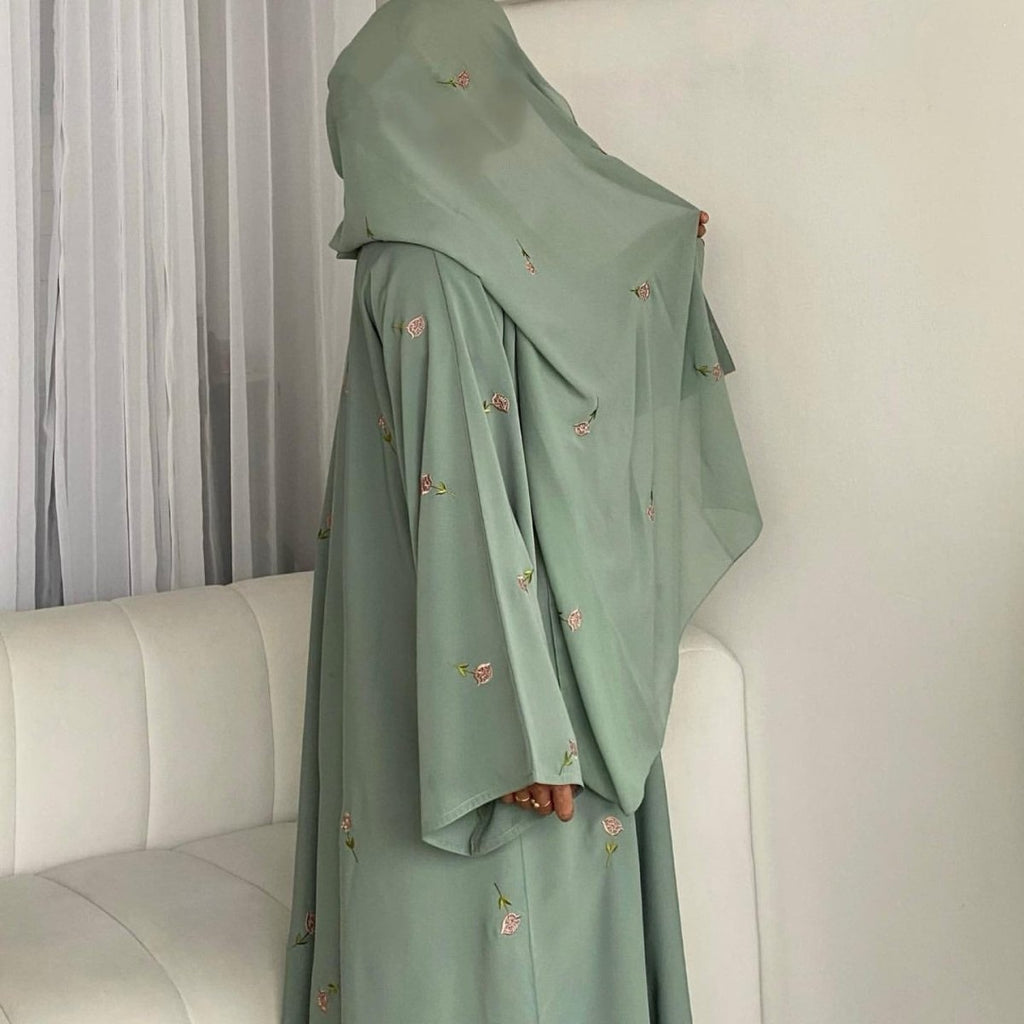 Floral Embroidered Abaya & Hijab Set(MOA248)