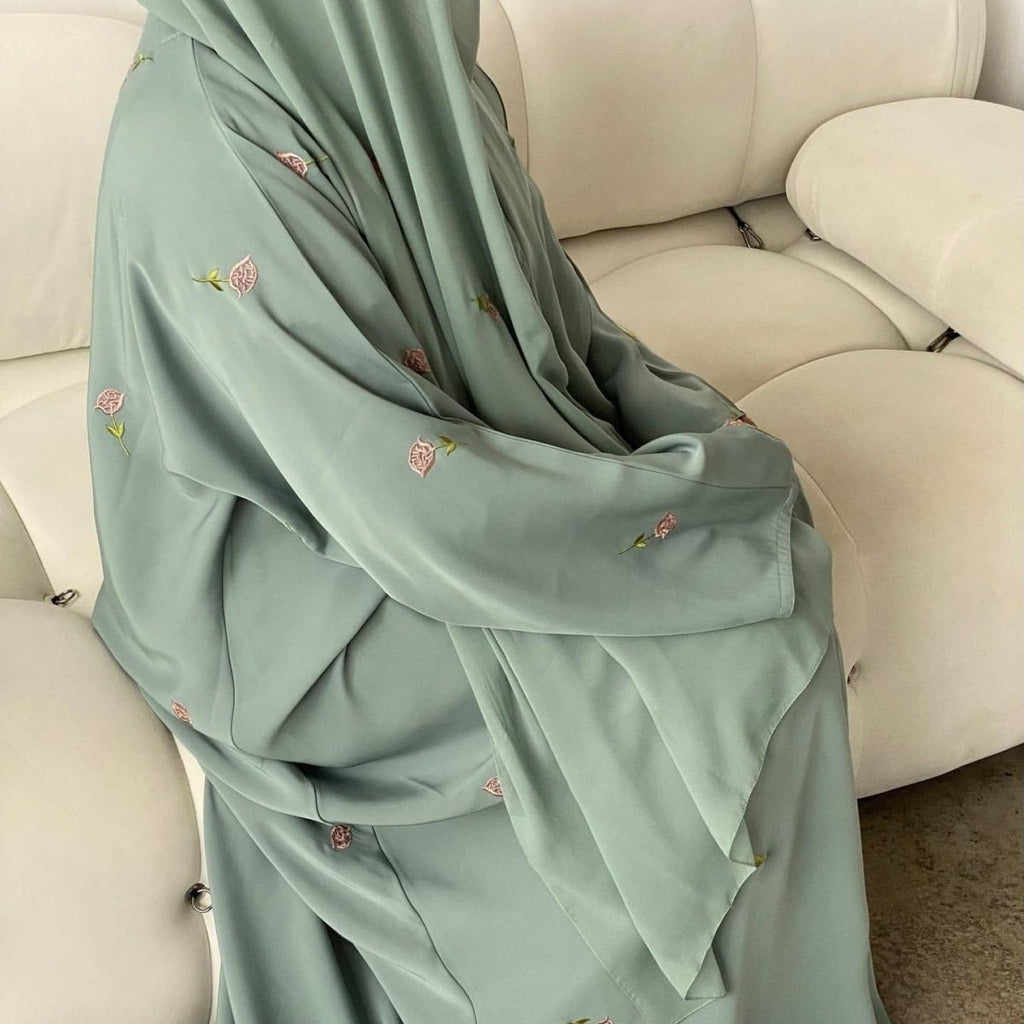 Floral Embroidered Abaya & Hijab Set(MOA248)