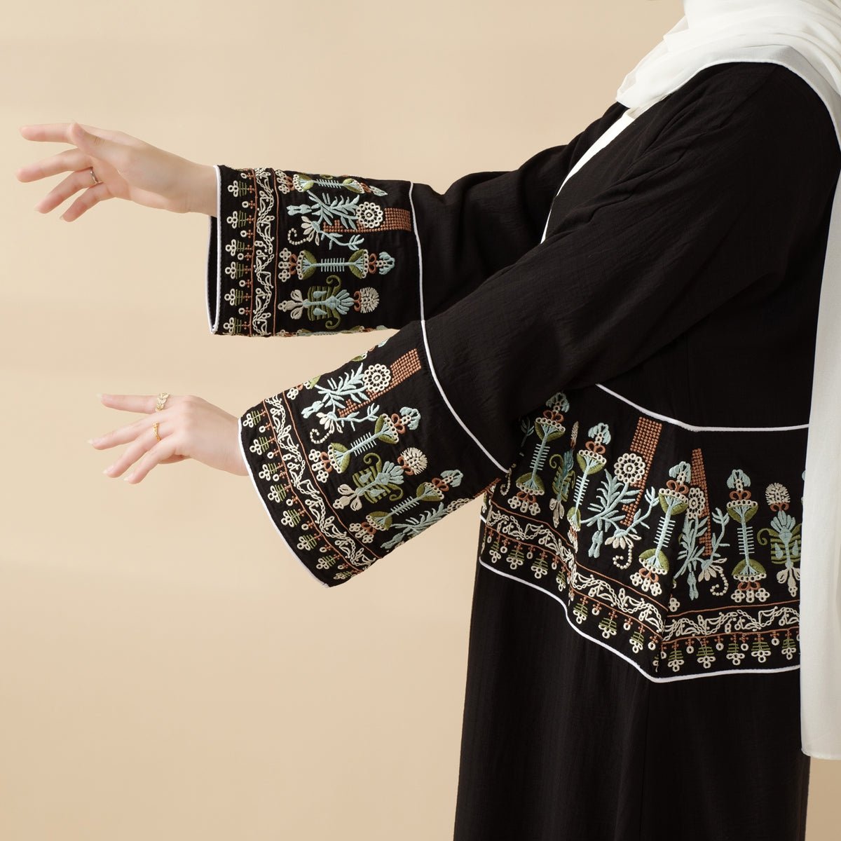 Floral Embroidered Crepe Open Abaya (MOA128)