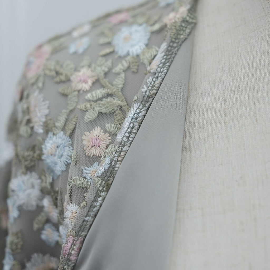 Floral Embroidered Mesh Open Abaya & Hijab Set(MOA321)