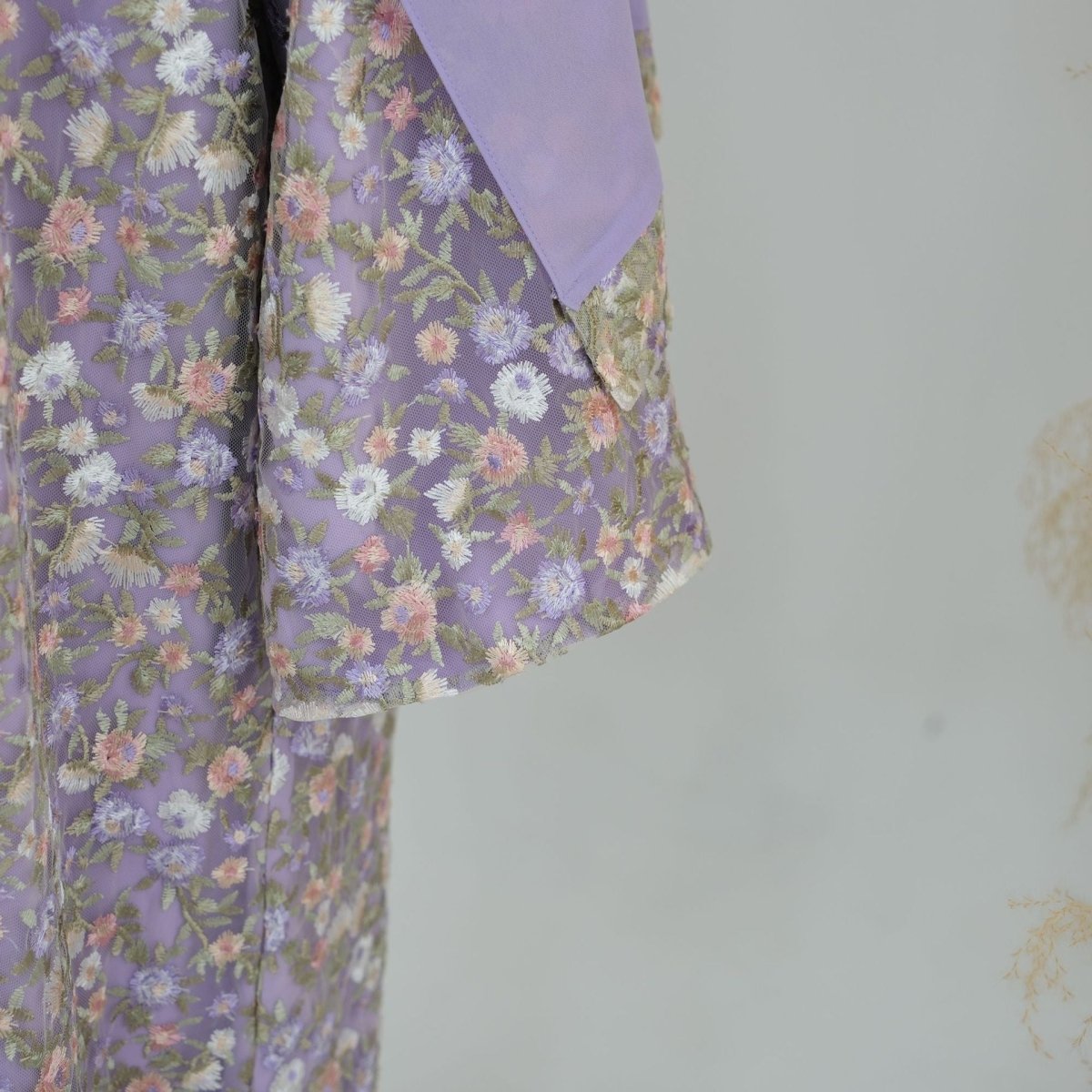 Floral Embroidered Mesh Open Abaya & Hijab Set(MOA321)