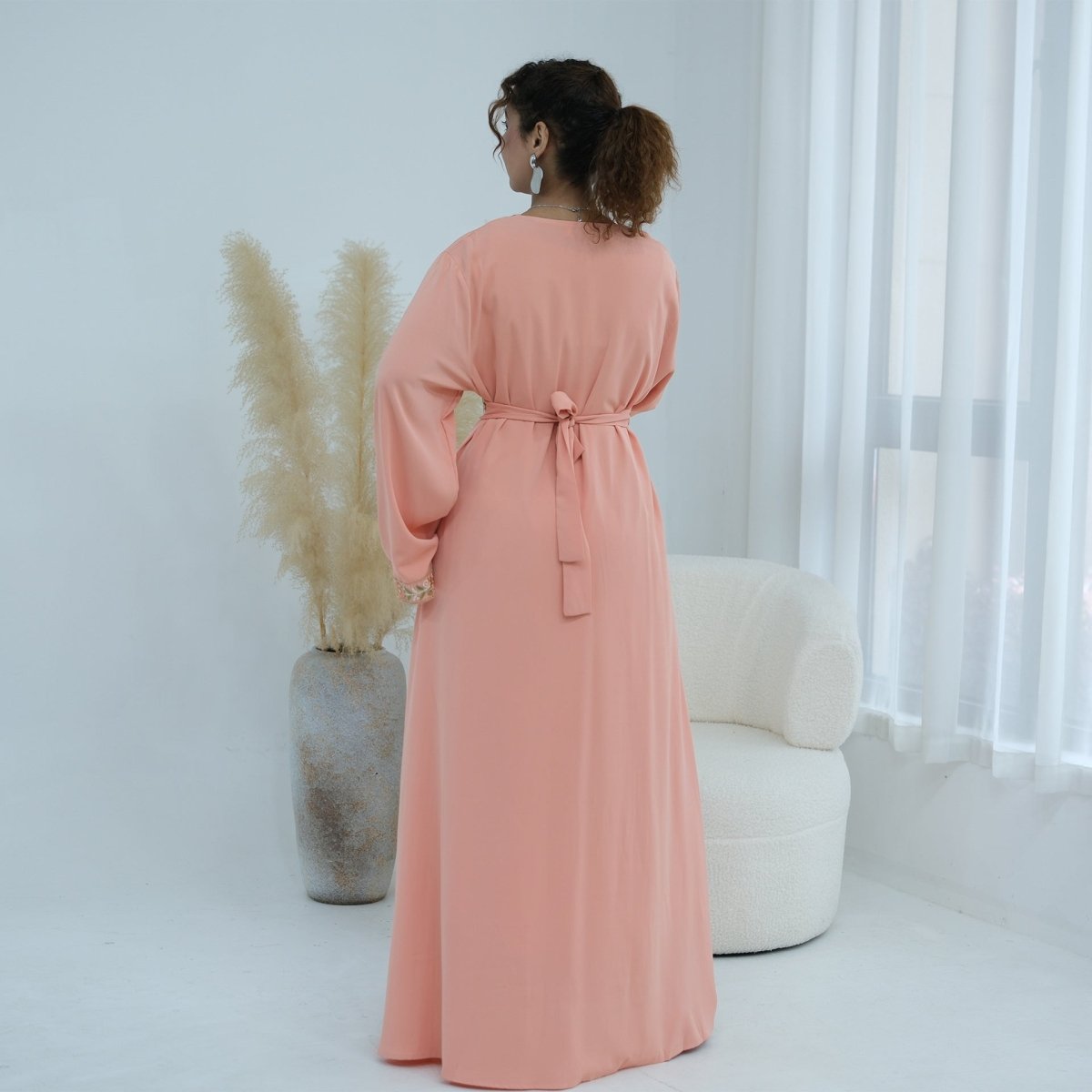 Floral Embroidered V-Neck Nida Maxi Dress(MA448)