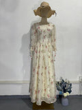 Floral Fairy Romantic Square Neck Bubble Sleeve Gown Dress Abaya with Back Lace-Up Detail (MA224)