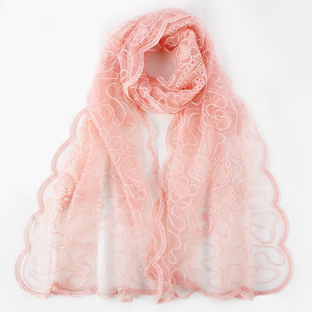 Floral Lace Embroidered Mesh Hijab(MH235)