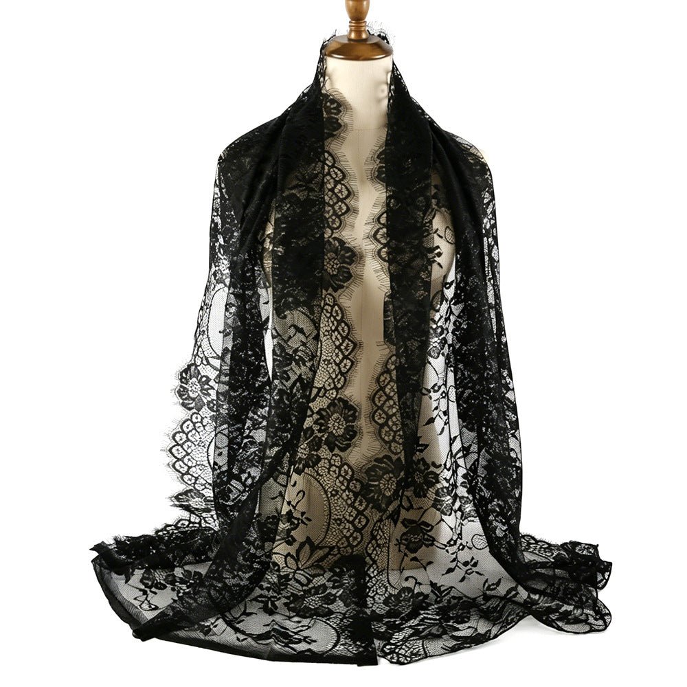 Floral Lace Hijab with Eyelash Fringe Edge(MH237)