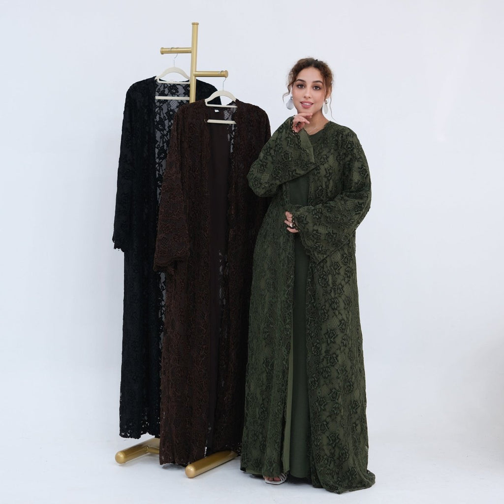 Floral Lace Open Abaya with Lining(MOA329)