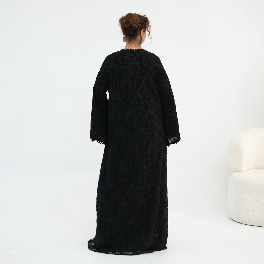 Floral Lace Open Abaya with Lining(MOA329)